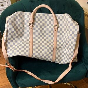 Canvas Check Travel Oversized Duffle Bag in Black and Cream